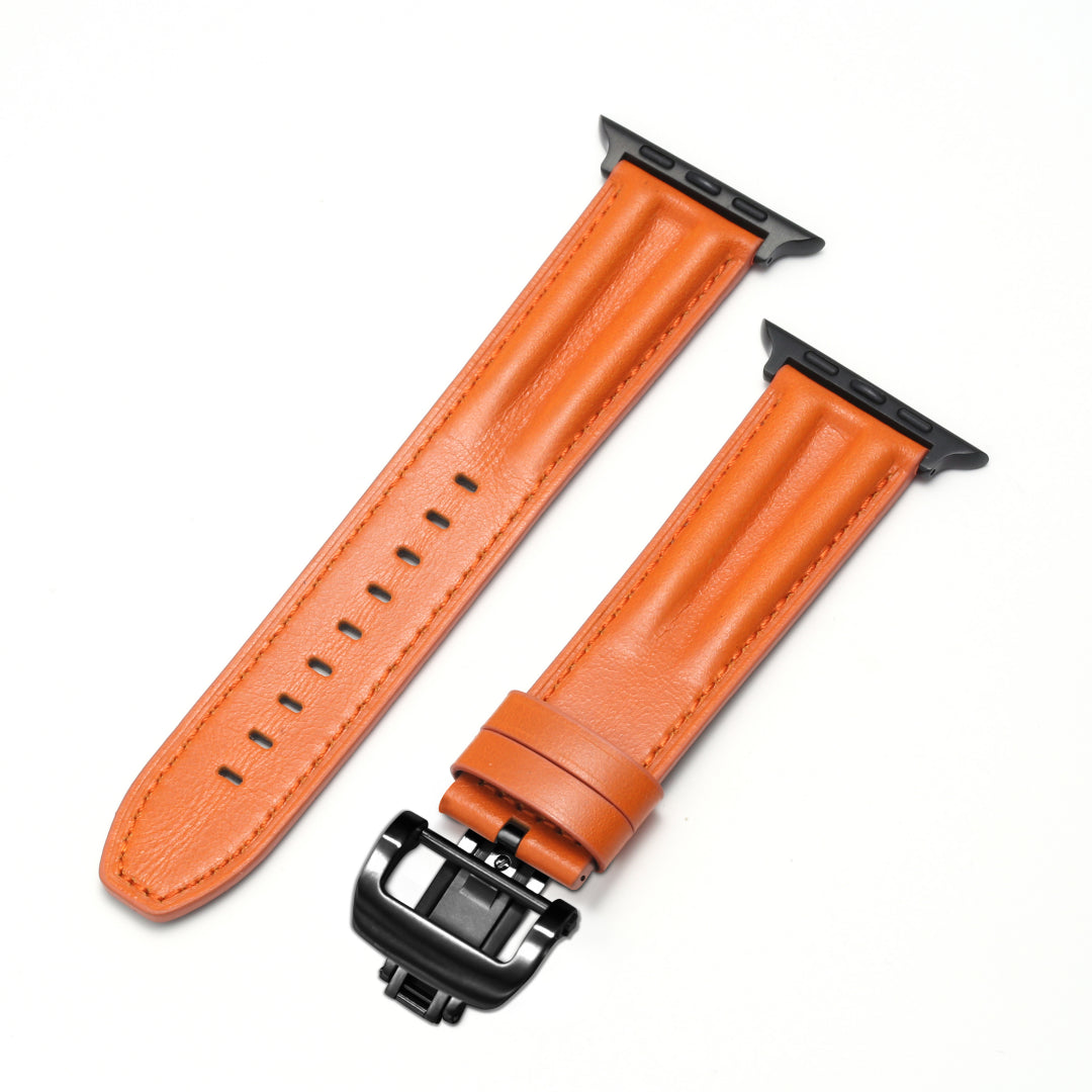 Bracelet en cuir à rainures et boucle papillon de luxe