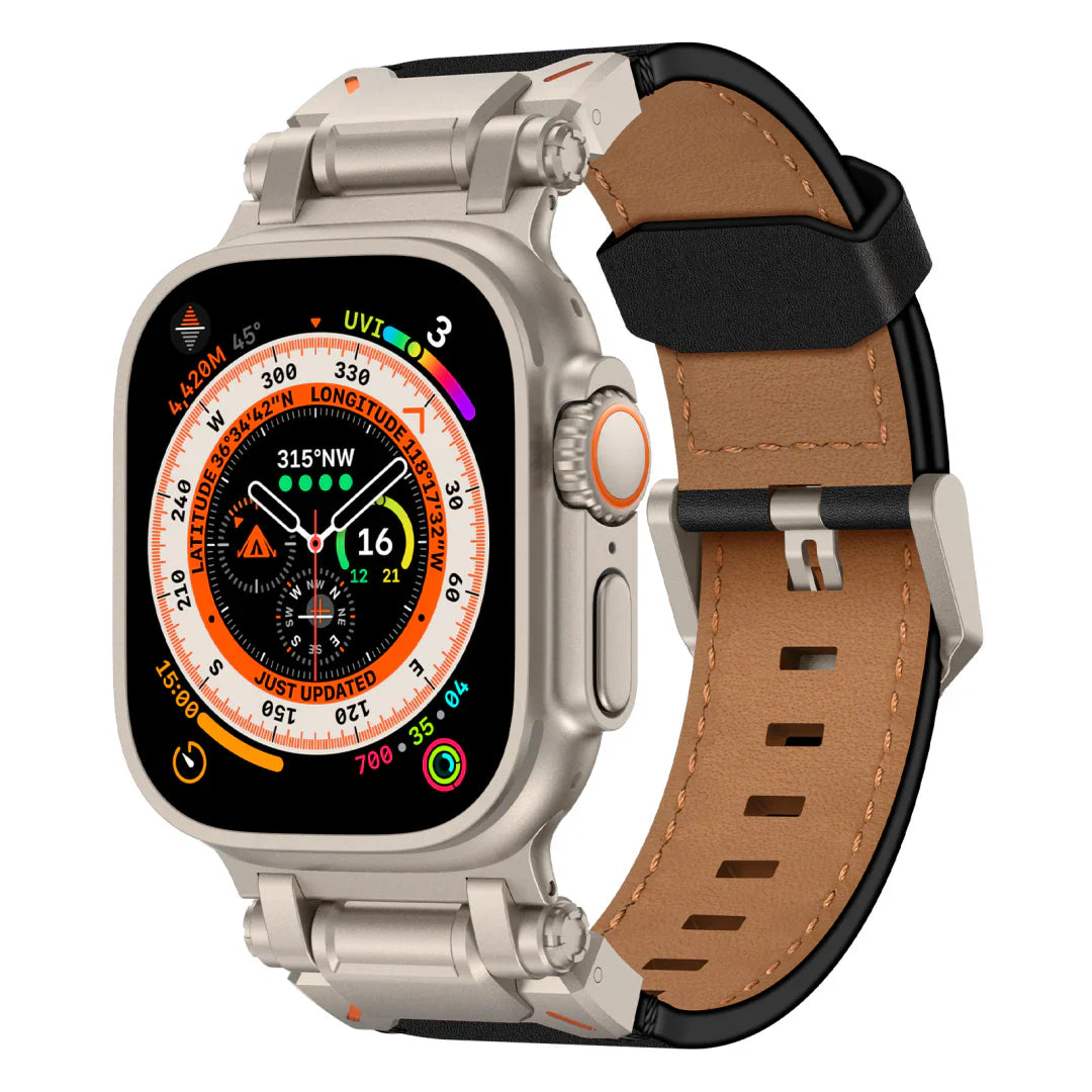 Titanium Leather Band For Apple Watch