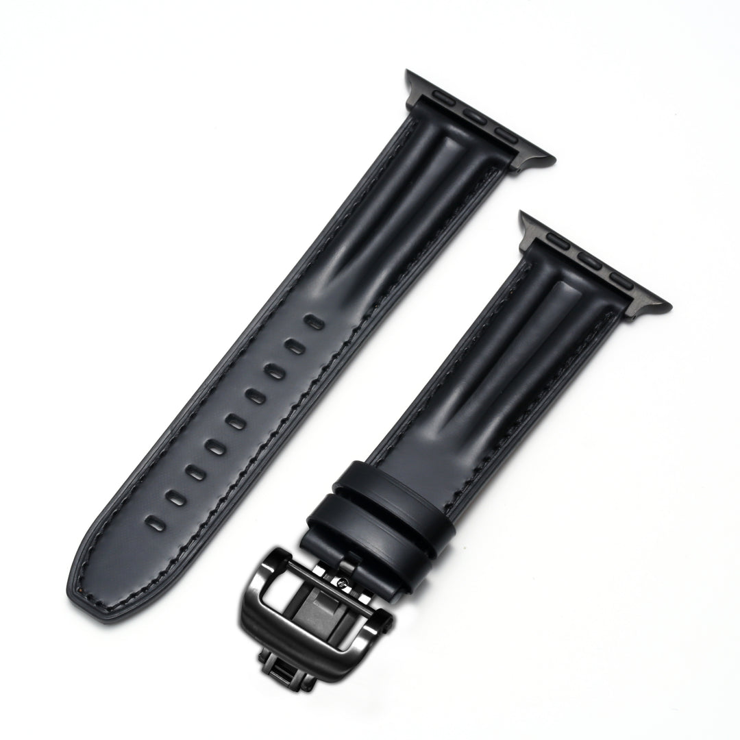 Bracelet en cuir à rainures et boucle papillon de luxe