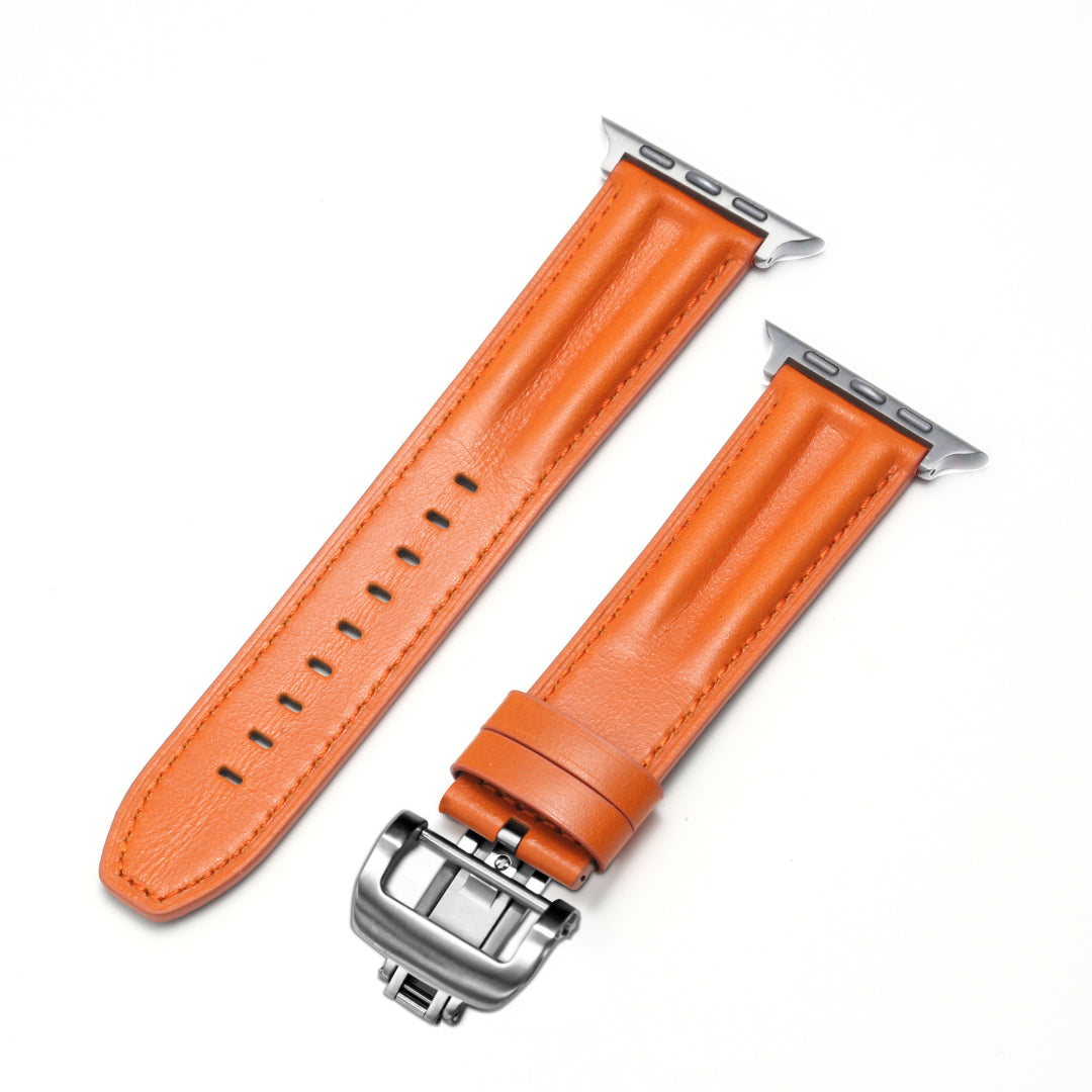 Bracelet en cuir à rainures et boucle papillon de luxe