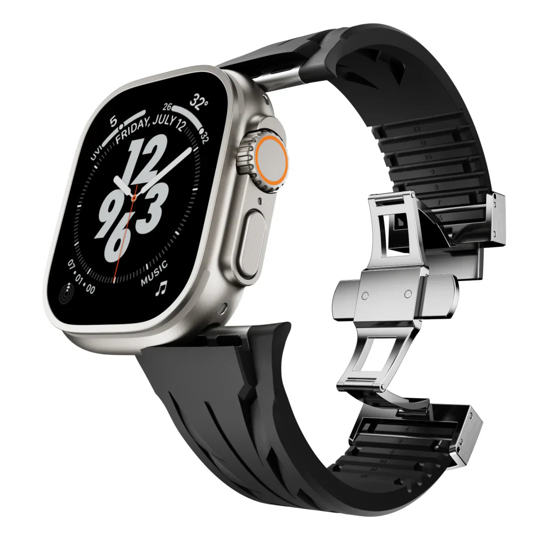 Bracelet en caoutchouc à boucle papillon RM pour Apple Watch