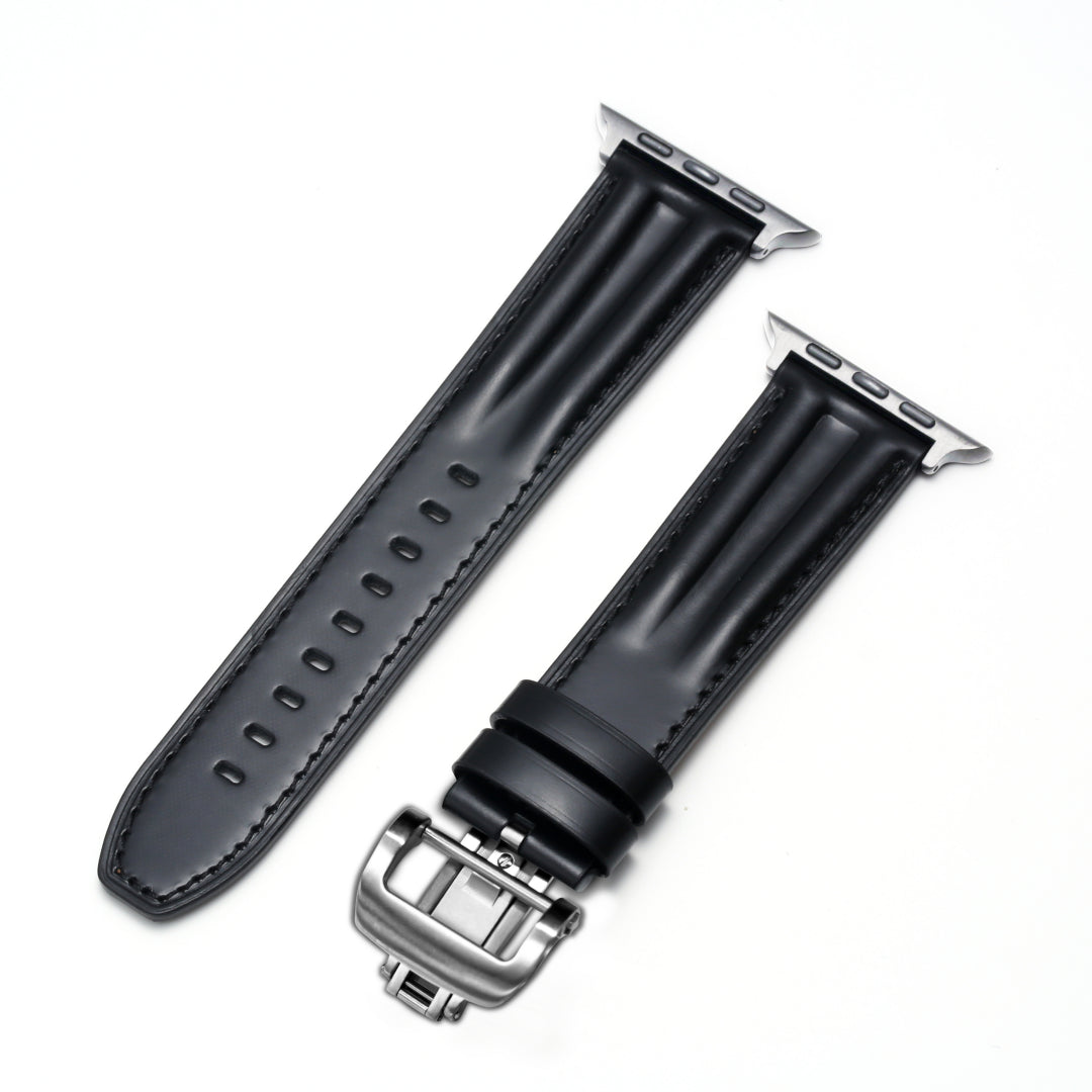 Bracelet en cuir à rainures et boucle papillon de luxe