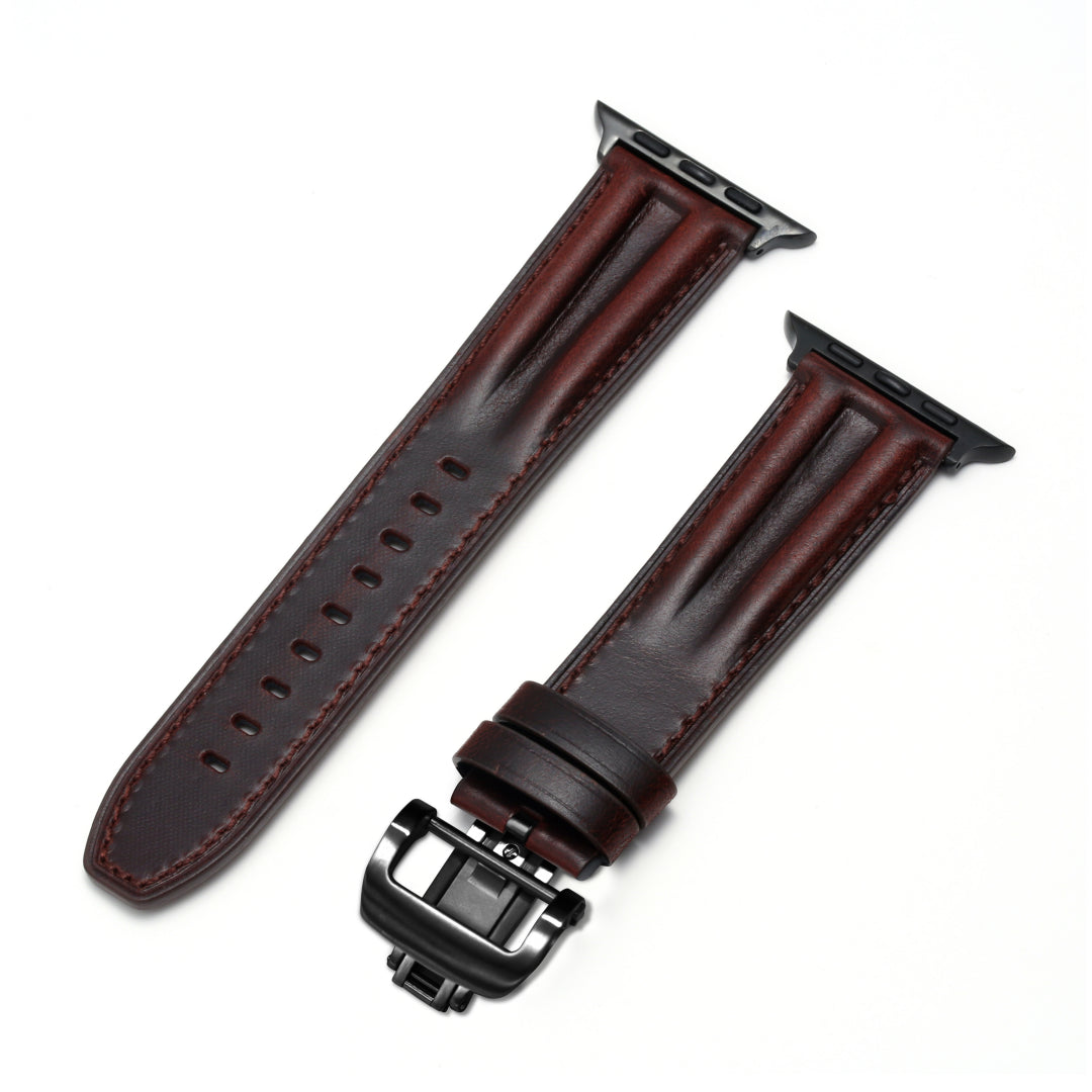 Bracelet en cuir à rainures et boucle papillon de luxe