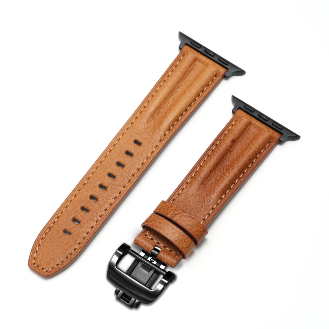 Bracelet en cuir à rainures et boucle papillon de luxe