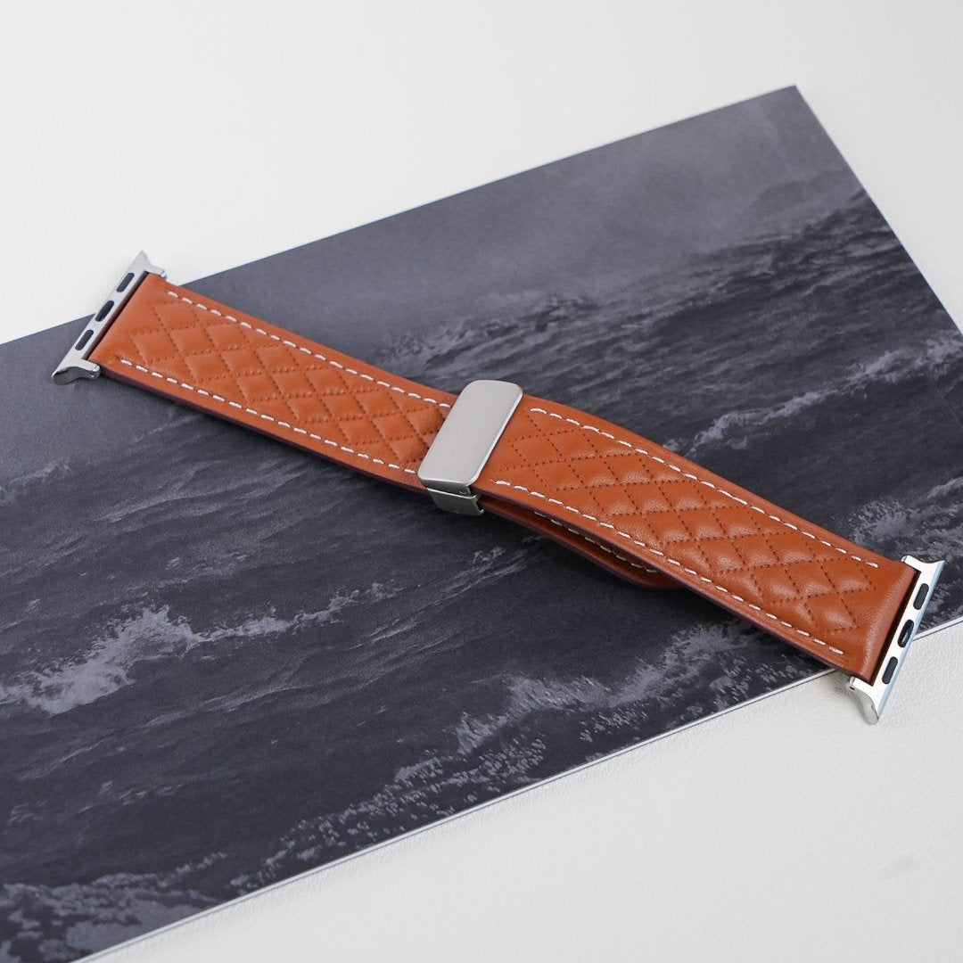 Bracelet magnétique en cuir à carreaux diamantés