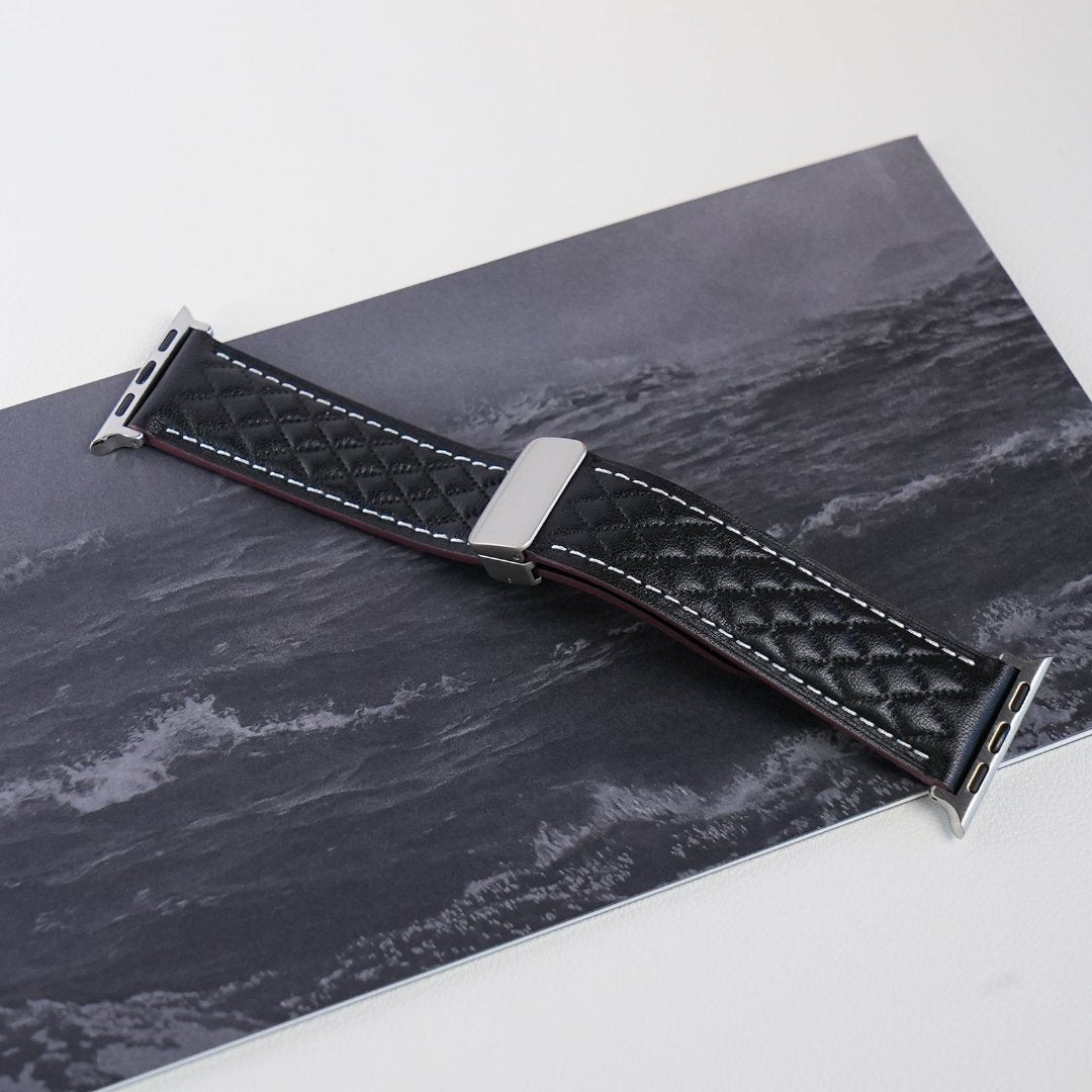 Bracelet magnétique en cuir à carreaux diamantés