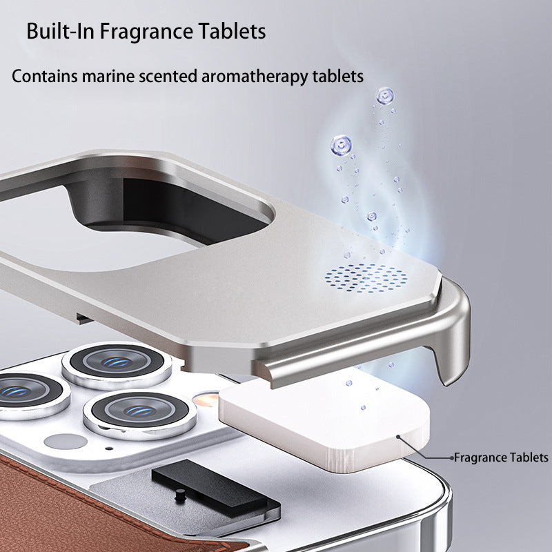 Étui parfumé en cuir et aluminium pour iPhone