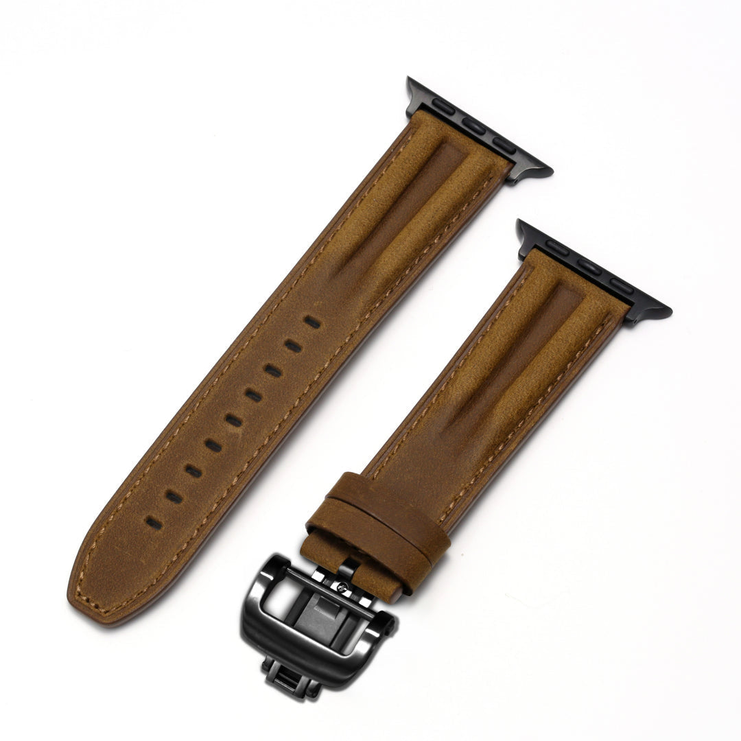 Bracelet en cuir à rainures et boucle papillon de luxe
