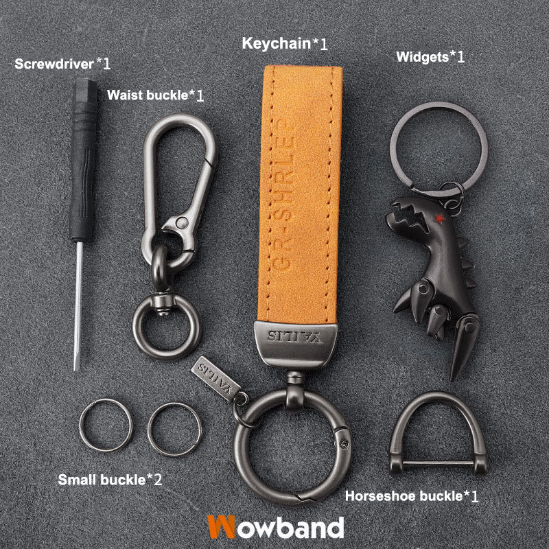 Suede Lanyard Metal Dinosaur Keychain