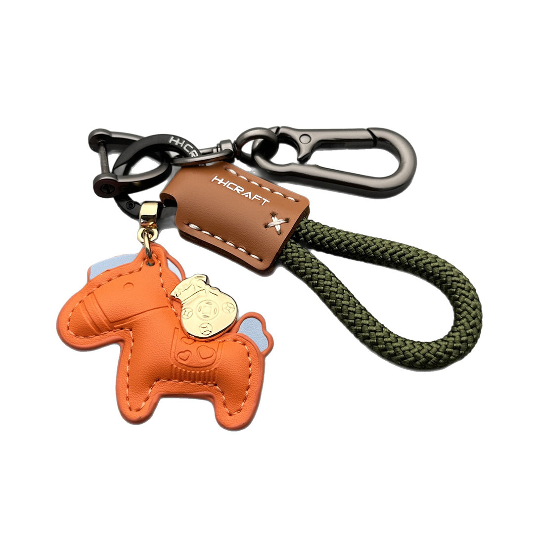 Porte-clés pendentif poney en cuir de vache fait main