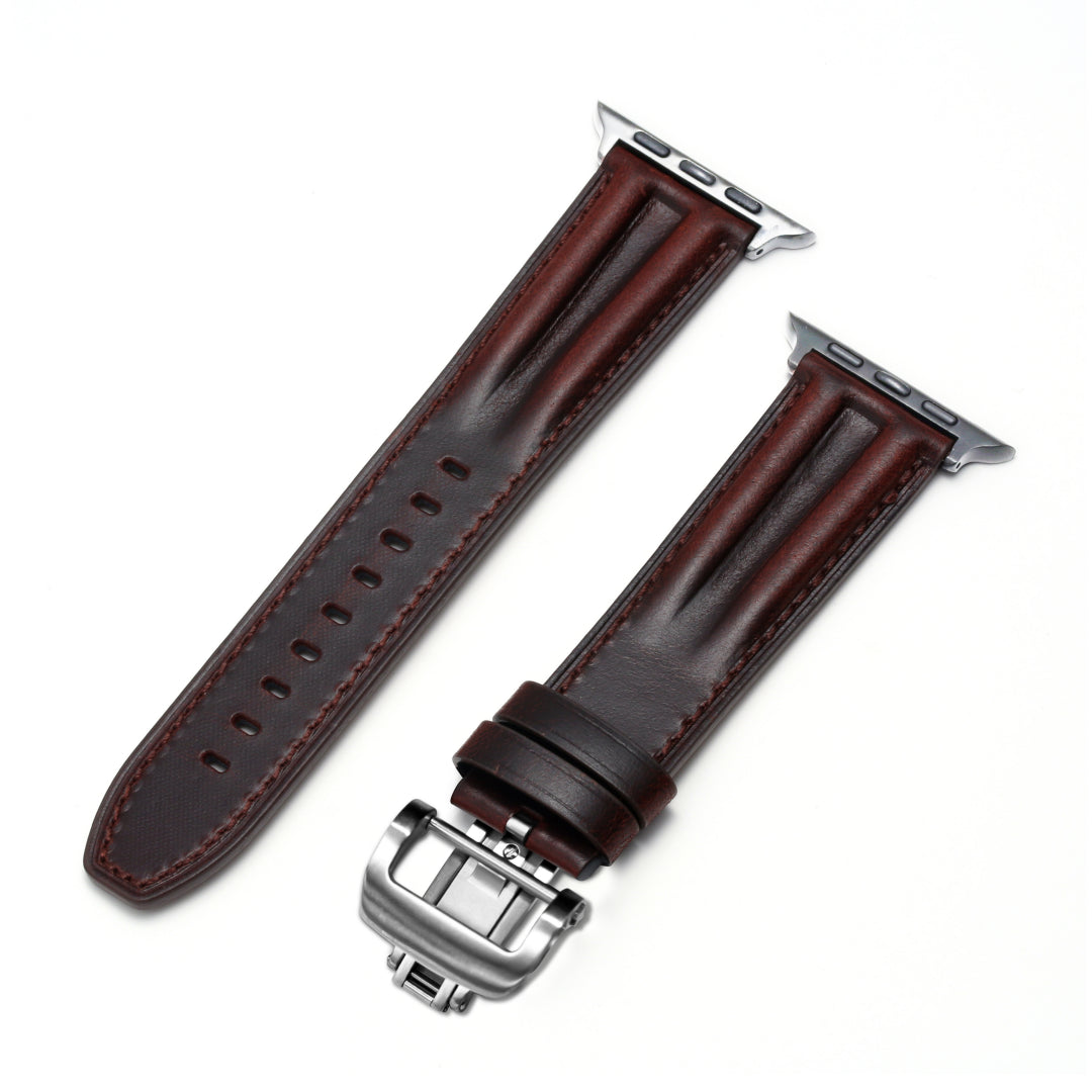 Bracelet en cuir à rainures et boucle papillon de luxe