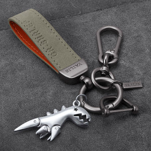 Daim bleu marine + ceinture pendante + dinosaure argenté